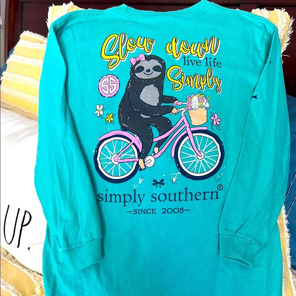 Simply Southern Turquoise Long Sleeve Tee with Graphic Design